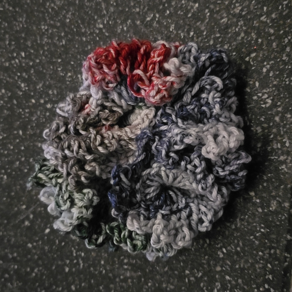Large ruffle crochet hair scrunchie.